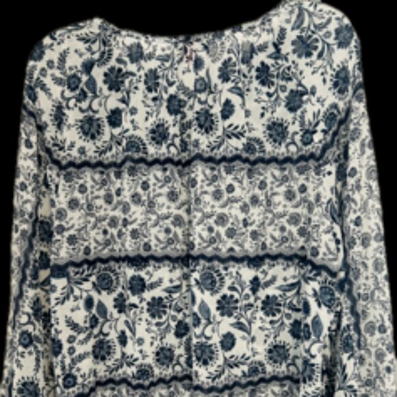 Vince Camuto "Bella" Sheer Blue and White Floral Long Sleeve Peasant - Size XL - Picture 7 of 8